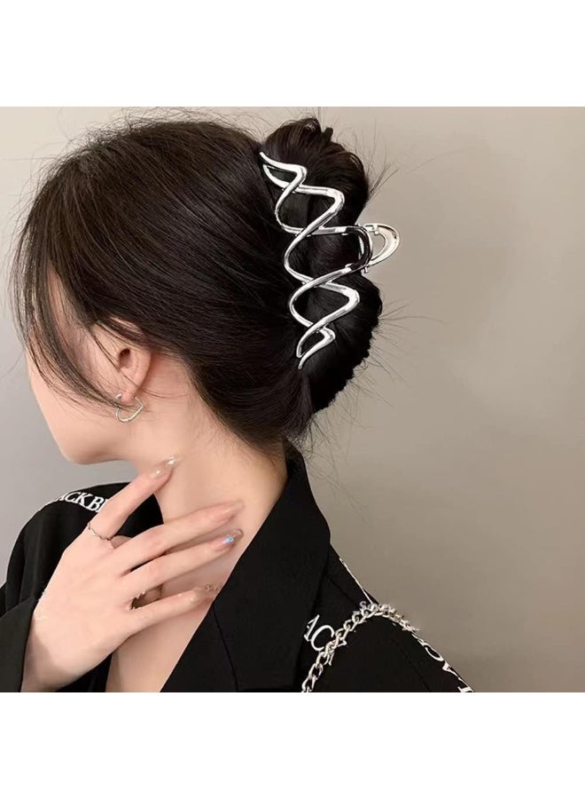 CLENEA Metal Hair Clips, Elegant Large Sliver Hair Claw Clips Geometry Wave Design Strong Hold Claw Clips, Hair Accessories for Women Thick Hair No Slip Hair Jaw Clips Hair Catch Hairpins - Image 4